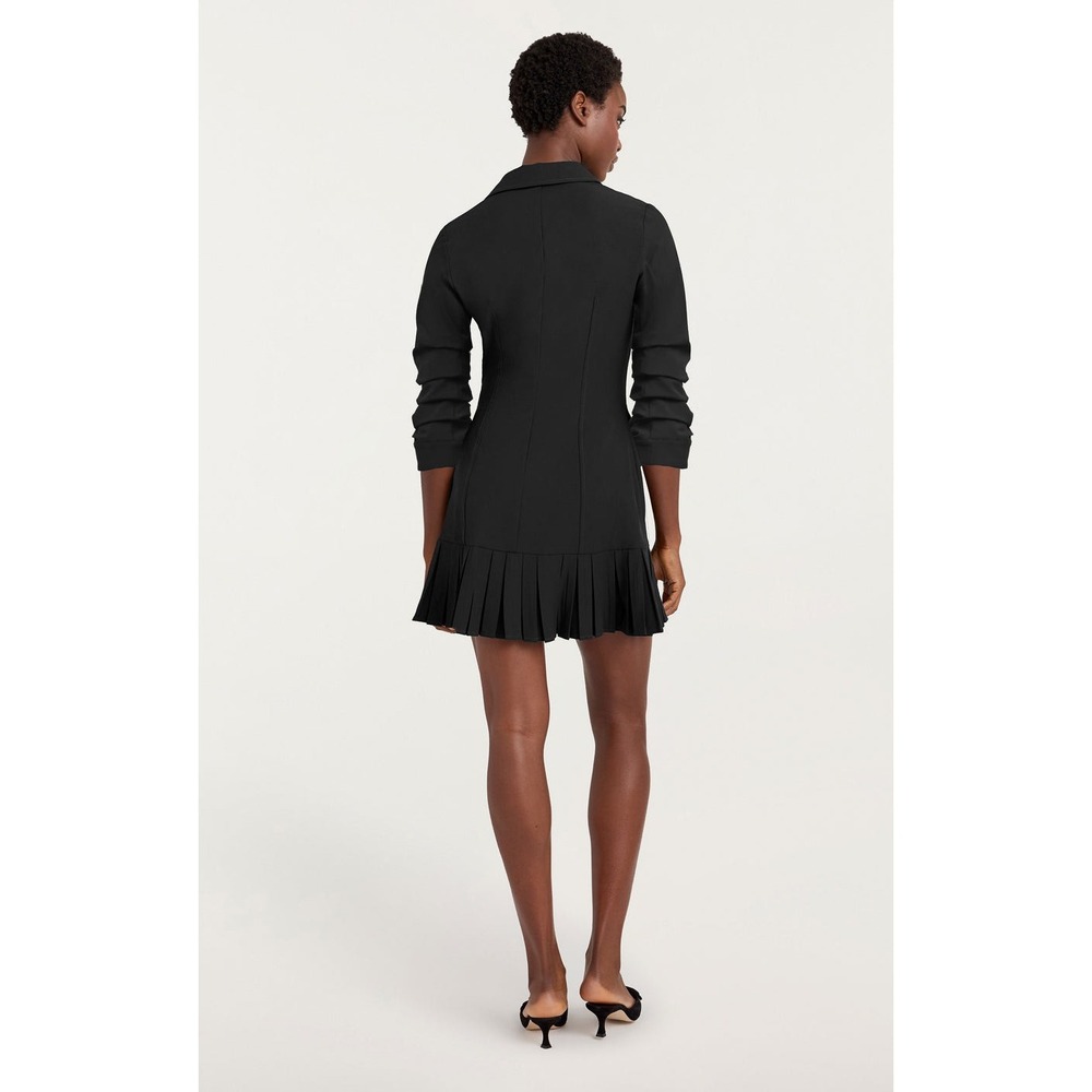 Cinq a Sept Lucilla Black Pleated Hem Ruched Sleeve Shirt Mini Dress 8 - Picture 3 of 6